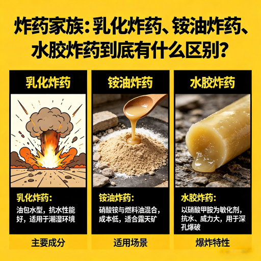 老城镇炸药家族:乳化炸药、铵油炸药、水胶炸药到底有什么区别?